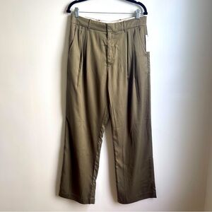 NWT AE77 Women's Premium High Rise Pleated Trouser Pant Olive Green 30" Size 10